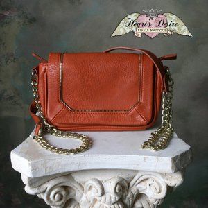 Olivia + Joy Orange Crossbody Purse Charlotte Chain Strap Faux Leather ZipDetail